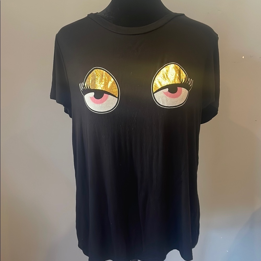 Black T-Shirt with Gold Eye Design madras brand medium